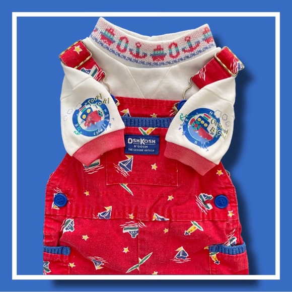 Vintage Oshkosh Boat Shortalls & Tee - 6/9m & 3/6m - EVC - Picture 3 of 3